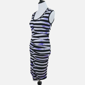 Nicole Miller Artelier Size S Ruched Dress Purple Splash Dye Stripe